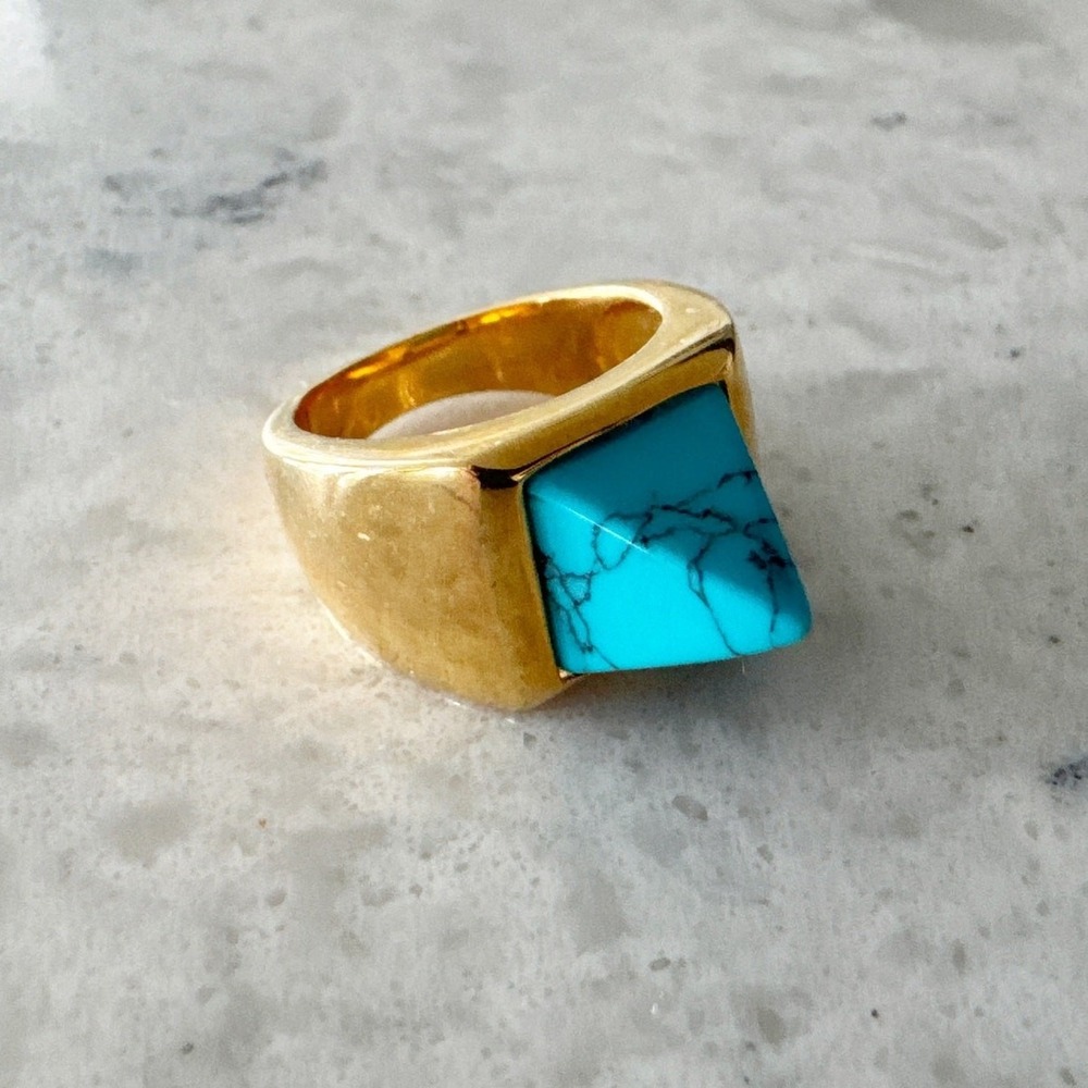 Eddie Borgo Turquoise Pyramid Ring Size 7 Gold Tone Howlite‎ Statement Modern